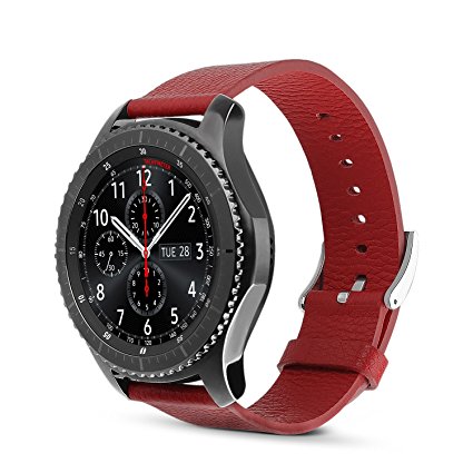 Samsung Gear S3 Frontier/Classic Watch Band, OMOTON Genuine Leather Strap, Replaceable Band with Premium Stainless Metal Clasp for Samsung Gear S3, Red