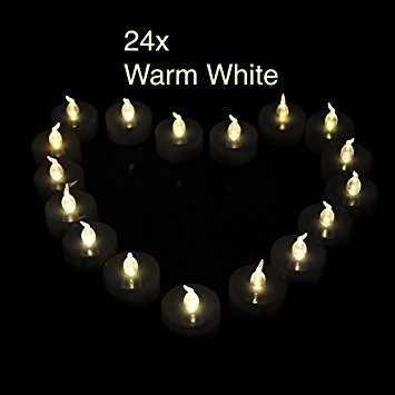 Weanas 24pcs LED Tealights Candles Timer Timing Tea Light Warm White Replaceable Coin Battery Flickering Flameless Two Dozen Lot 24 for Emergency Christmas Birthday Wedding Party