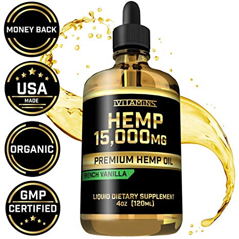 Hemp Oil Drops for Pain & Anxiety - 15,000mg - May Help with Stress, Inflammation, Pain, Sleep, Anxiety, Depression, Nausea   More - Zero THC CBD Cannabidoil - Rich in Omega 3,6,9 (French Vanilla)