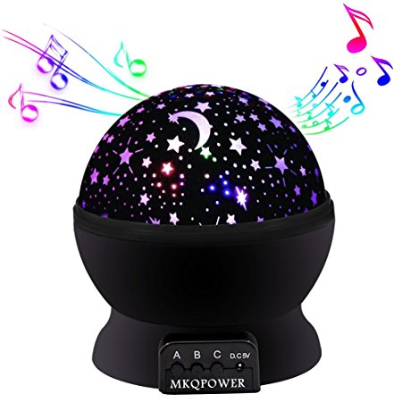 [UPDATE]Baby Musical Night Light,MKQPOWER Rechargeable Star projector with Warm light,Changing Color light,Rotation,12 songs to relax,Sleep Aids for Babies Birthday Children Day Gift(Black with music)