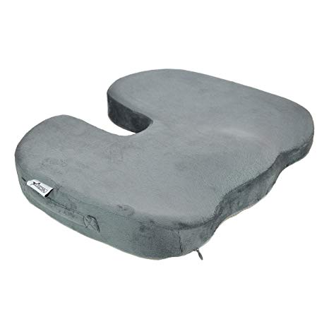 Orthopedic Comfort Memory Foam Seat Cushion, Non-Skid Bottom, Office Chair Wheelchairs and Car Seat Pads, for Coccyx Lower Back Support, to Relieve Back & Tailbone Pain and Sciatica (Grey)