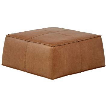 Rivet Contemporary Ottoman, Leather, 36"W, Cognac