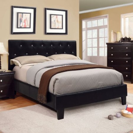 Mantua Modern Style Black Finish Cal King Size Leatherette Bed Frame Set