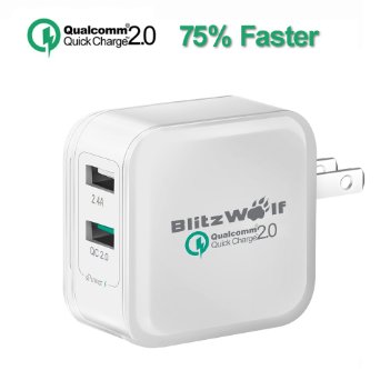 Quick Charge Wall Charger BlitzWolf 30W Qualcomm QC20 Dual USB Port Travel Charger for Samsung Galaxy S5 S6 Edge Note 4 5 Google Nexus 6 Sony Xperia Z3 Z4 Tablet White