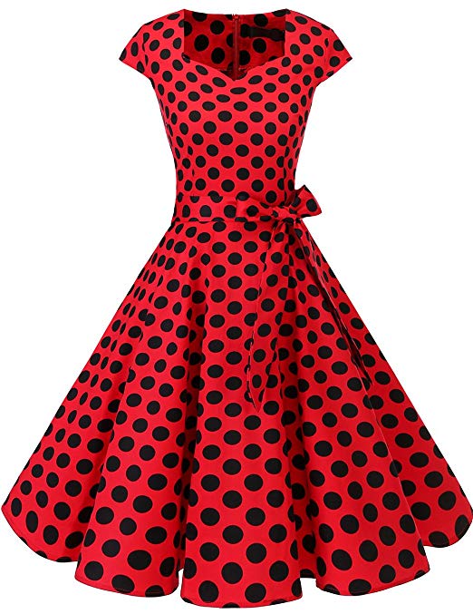 DRESSTELLS Retro 1950s Cocktail Dresses Vintage Swing Dress with Cap-Sleeves