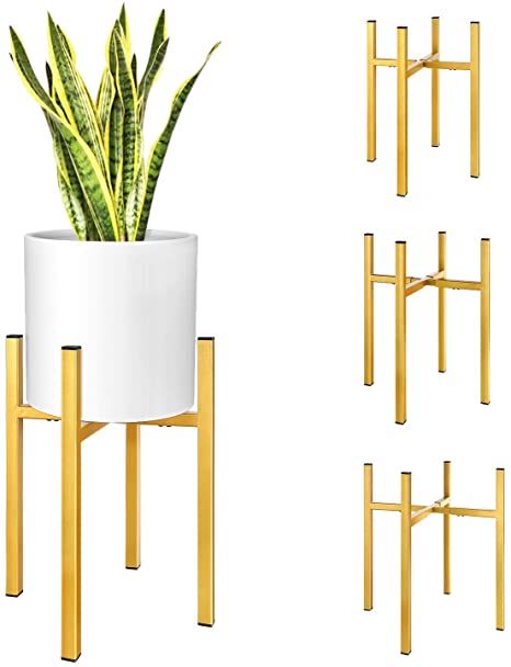 Magicfly Metal Adjustable Plant Stand, Expandable Height and Width Mid Century Modern Planter Holder Fits 8 10 12 14 Inch Plant Pot Indoor Outdoor (Plant and Pot NOT Included), Gold