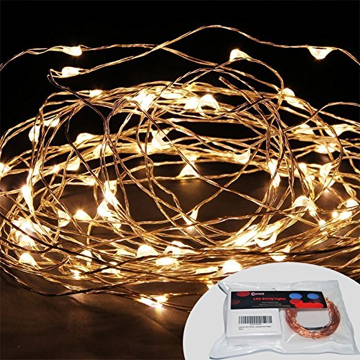 SpiritLED 33ft 100LEDs Warm White Copper Wire LED String Lights, Outdoor and Indoor Fairy Lights,Including Power Adapter