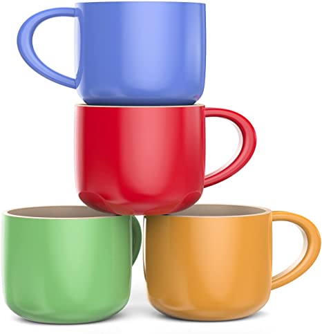 Set of 4 Jumbo 18oz Wide-mouth Soup & Cereal Ceramic Coffee Mugs (Classic)