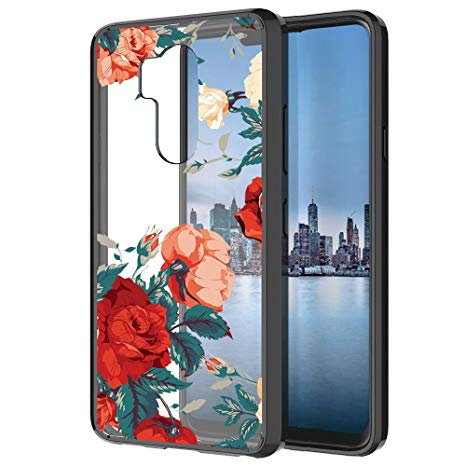 LG G7 Case, LG G7 ThinQ Case, SKTGSLAMY Shockproof Hard PC  TPU Bumper Case Scratch-Resistant Cover for LG G7 (Rose Flower)