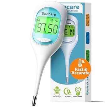 Boncare 9 Seconds Digital Basal Thermometer for Adults and Kids - Accurate Oral Thermometer with Fever Alarm, Rectal Thermometer for Baby with Large Display (Blue)