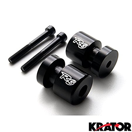 Krator® Black Yamaha "R6" Engraved Swingarm Spools Sliders - R6 R6S R1 FZ1 FZ6 VMAX XV250 and More! (1998-2015)