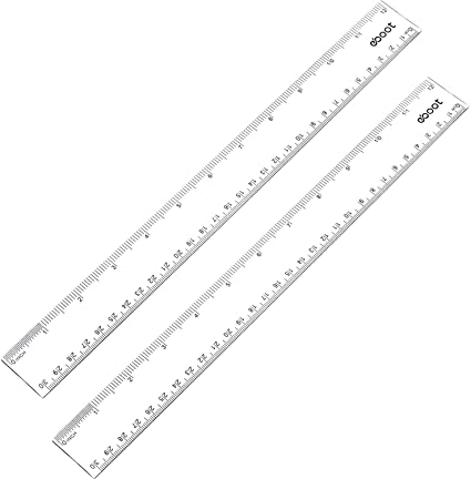 12 Inches Plastic Ruler Straight Ruler Plastic Measuring Tool for Student School Office, Clear, 2 Pack