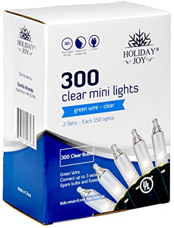 Holiday Joy - 300 Count Clear White Green Wire Christmas Tree String Lights - Indoor/Outdoor (300 Clear White)