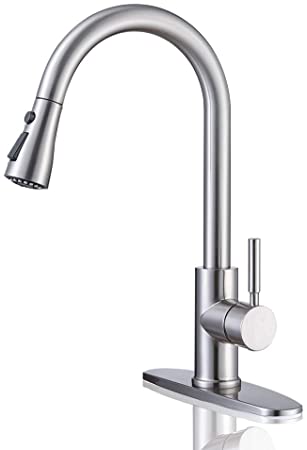 Kitchen Faucet, Kitchen Sink Faucet Arofa Single Handle Stainless Steel Brushed Nickel Pull Down Kitchen Faucet with Sprayer