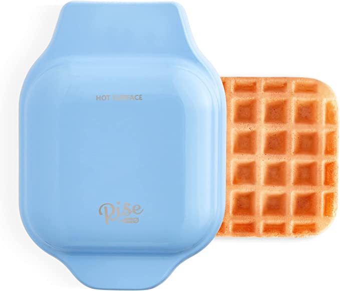 Rise by DASH Mini Waffle maker non stick surface cooks in minutes 4 inch waffles (Blue), Blue/Red