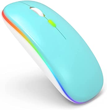 Wireless Mouse (2.4G   Bluetooth 5.0/3.0), Rechargeable Silent Mouse Wireless, LED Backlit Ergonomic 3 Level DPl Adjustable Mouse for Laptop PC Windows and MacBook (Mint Blue)