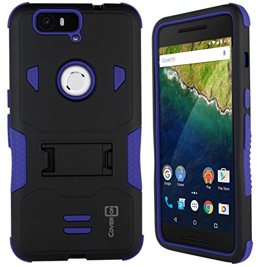 Nexus 6P Case, CoverON® [DuraShield Series] Drop Proof Phone Cover Grip   Bumper   Stand Hybrid Case For Google Nexus 6P - Blue & Black