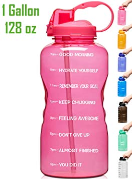 Venture Pal Large 128oz Leakproof BPA Free Fitness Sports Water Bottle with Motivational Time Marker & Straw to Ensure You Drink Enough Water Throughout The Day