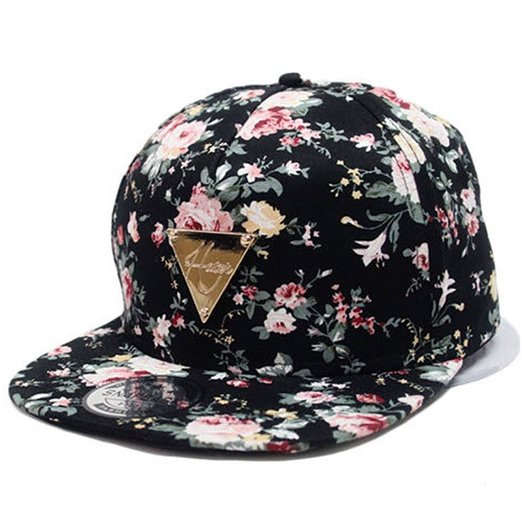 Bluetime Floral Flower Snapback Hip-Hop Hat Flat Peaked Adjustable Baseball Cap