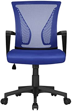 Yaheetech Multi Color Desk Chair Executive Computer Office Chair, Ergonomic Adjustable and Swivel Fabric Mesh Chair with Comfortable Lumbar Support (Blue)