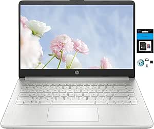 HP 14 Premium HD Portable Laptop Computer Students Business, Quad-Core Intel Celeron Processor, 16GB RAM, 256GB Storage(128GB eMMC 128GB SD Card), 1 Year Office 365, HDMI, Win 12 w/KW Accessories