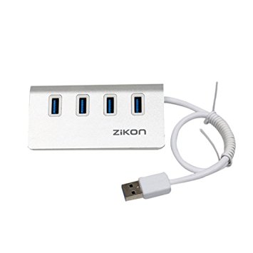 ZiKON 4 Ports USB 3.0 Hub Portable Aluminum Hub with 9.5 inch Shielded Cable for iMac, MacBooks, PCs and Laptops