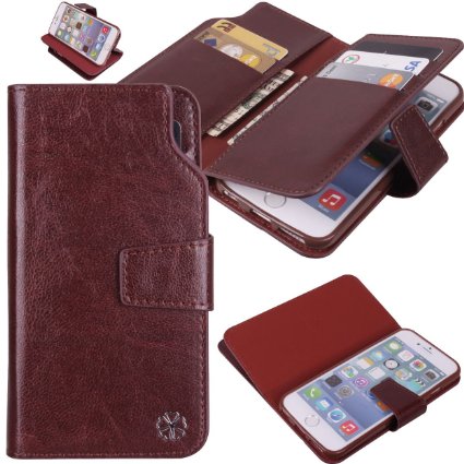 iPhone 6 6s Wallet Case True Color Card Holder PRO Premium Leatherette Magnetic Folio Wallet Purse Case Cover - Brown