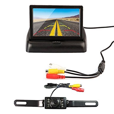 4.3" Foldable Car TFT LCD Monitor with 7 LED Night Vision Reverse Rear View Backup Camera Parking System Set (4.3 inch foldable)