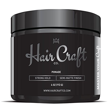 Hair Craft Co. Pomade 4oz - Best Semi-Matte Finish Shine - Strong Hold (Gel) – Men’s Styling Product, Barber Approved - Water Based/Soluble - Defining Texture & Scented - Straight/Thick/Wavy Hair
