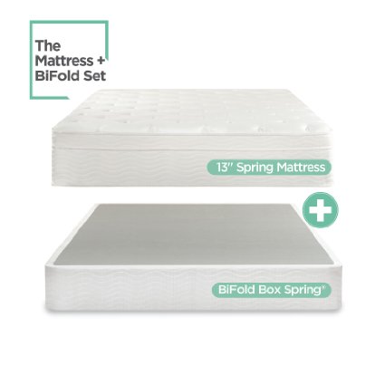 Night Therapy Spring 13 Inch Deluxe Euro Box Top Mattress and BiFold® Box Spring Set, Queen