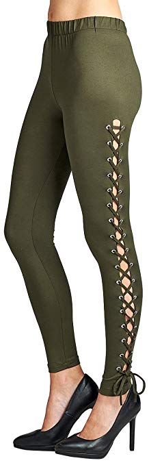 ToBeInStyle Women's Side Lace-up Brushed Grommet Leggings