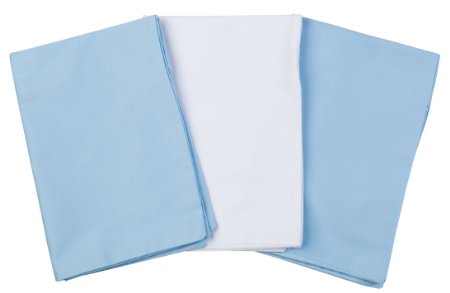 3 Toddler Pillowcases - 2 Blue & 1 White - Made for ZadisonJaxx 13x18 Toddler Pillow But Also Fits Pillows 14x19 - 100% Cotton - Extremely Soft Sateen Weave - Machine Washable