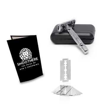 Smoothere Double Edge Butterfly Safety Razor For Men. Easy Blade replacement for perfect alignment and the best possible shave, With 5 Premium Blades
