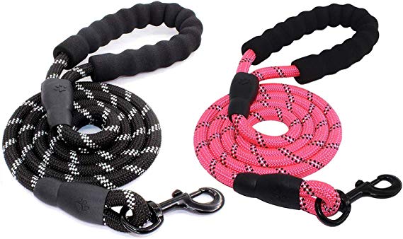 2 Pack Heavy Duty 5 FT Strong Rope Dog Leash with Comfortable Padded Handle Durable Reflective Threads for Medium Large Dogs