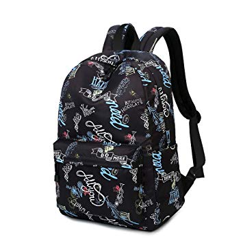 Joymoze Girl School Backpack Fit for 15.6" Laptop Children Bookbag Black Word