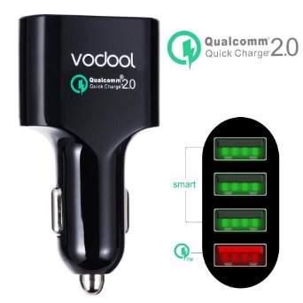 Vodool USB Car ChargerQuick Charge 20 54W 4-Port for iPhone 6  6 Plus iPad Air 2  mini 3 Galaxy S6  S6 Edge and More
