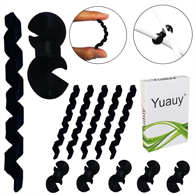 Yuauy 5 x Black Wrap Spiral Bicycle Sleeve Rubber Housing Protector Frame Guard   5 x Rotating S-Hook Clips Hook Shift Cable Brake Gear Fixing Holder Guide Cycling Bike for MTB Line Pipe Anti-friction