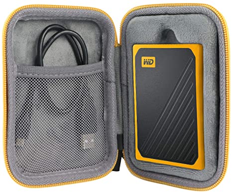 co2crea Hard Travel Case for WD My Passport Go Cobalt SSD 500G / 1TB Portable External Storage (Black Case   Amber Zipper)