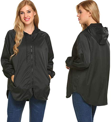 SummerRio Women's Rain Jacket Hooded Waterproof Raincoat Lightweight Outdoor Windbreaker