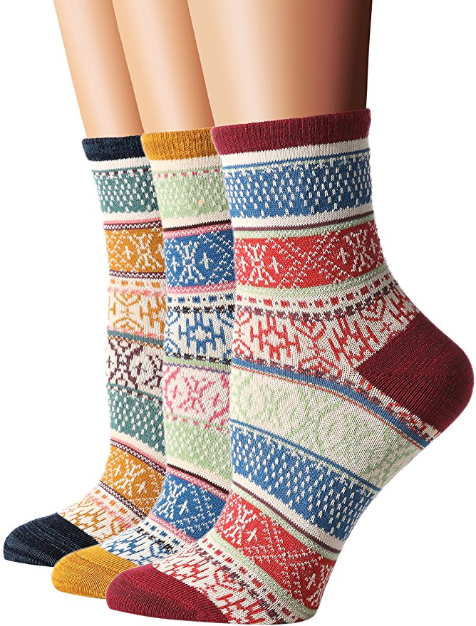 Flora&Fred Women's 3 Pair Pack Vintage Style Cotton Crew Socks