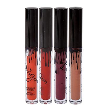 Shouhengda Velvet Matte Long Lasting Liquid Lipstick Not Stick On Cup Waterproof Lip Gloss Set (4Pcs)