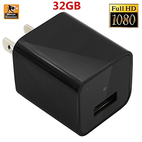 HD 1080P Camera USB Wall Plug Charger Adapter 32G Spy Hidden Camera Recorder