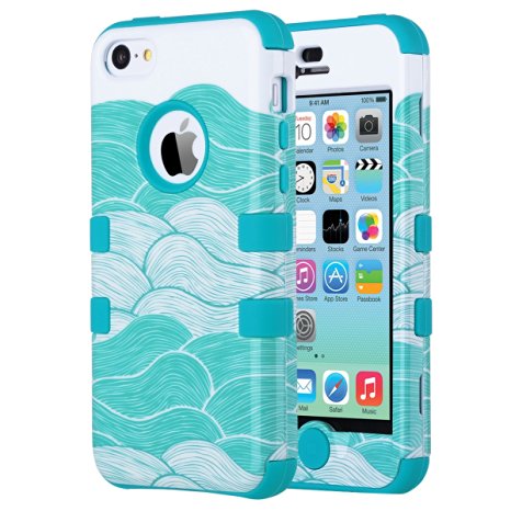 iPhone 5C Case, ULAK 3in1 Anti Slip IPhone 5C Case Hybrid with Soft Flexible Inner Silicone Skin Protective Case Cover for Apple iPhone 5C Wave Clouds   Blue