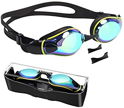 aegend Swim Goggles, Flat Lens Swimming Goggles with 3 Adjustable Nose Pieces, No Leaking Anti-Fog UV Protection Swim Goggle for Adult Men Women Youth Kids Child, 10 Colors