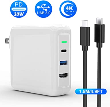 Switch Charger for Nintendo Switch, Rocketek Replacement Switch Dock USB C PD 30W AC Adapter with HDMI Video Converter USB3.0 Fast Charger Power Port for iPad Pro iPhone 11 XS XR Galaxy and More
