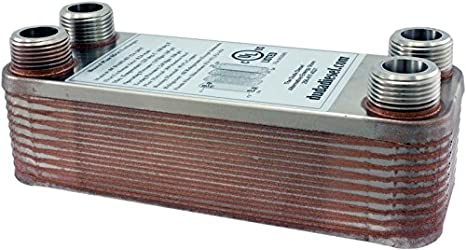 Duda Energy HX1220:M34 B3-12A 20 Plate Stainless Steel Heat Exchanger with 3/4" Male NPT Ports Copper Brazed, 2" Height, 2.9" Width, 7.5" Length