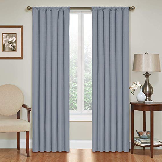 ECLIPSE Blackout Curtains for Bedroom - Kendall 42" x 84" Insulated Darkening Single Panel Rod Pocket Window Treatment Living Room, Slate