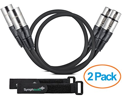 XLR Microphone Cable | 1.5 Feet | 2 Pack | Black | 3-Pin Male to 3-Pin Female XLR Connector - Silver Plated Copper Wire Professional Audio Cable By Aurum Cables