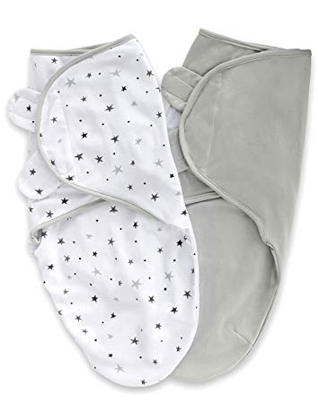 Adjustable Swaddle Blanket Infant Baby Wrap 2 Pack Grey Stars   Solid Grey 0-3 Months