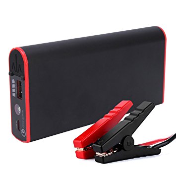 Maxesla Car Jump Starter 12V Output and Peak 8000mAh External Battery Charger, 350A Peak Current for 3.0L Petrol and Diesel Engine with LED Flashlight, Portable Outdoor Booster Emergency Power Pack with Smart Jumper Cable Alligator Clamps for Vehicles, Motorcycle, Tractor, Boat, Phone and Tablets